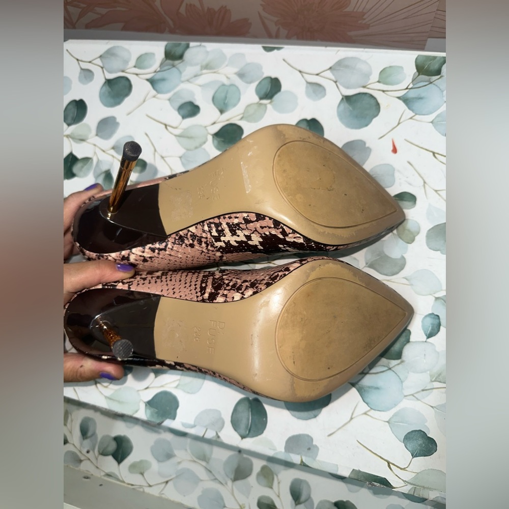 D:fuse Leather Snakeskin Pattern Pale Pinkish Cream Brown Hi Heels Sz 7 - Picture 7 of 8